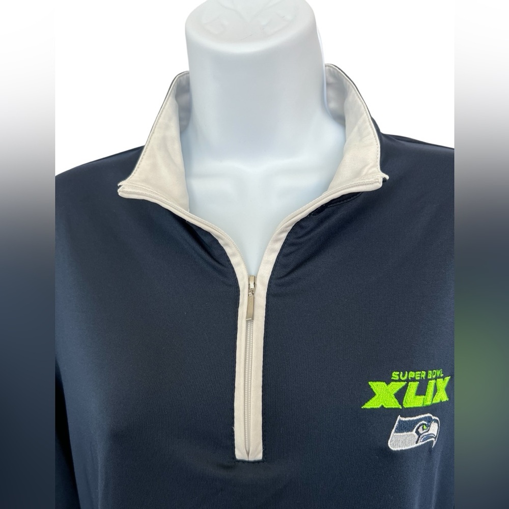 π EUC CUTTER & BUCK Seahawks Super Bowl XLIX 1/4 Zip Pullover | Blue | M - Picture 7 of 10